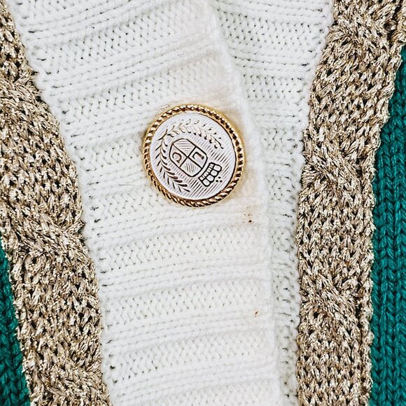 Vintage Green Sideffects Cardigan Sweater With Gold Trim & Embroidery《888》J - Picture 6 of 7